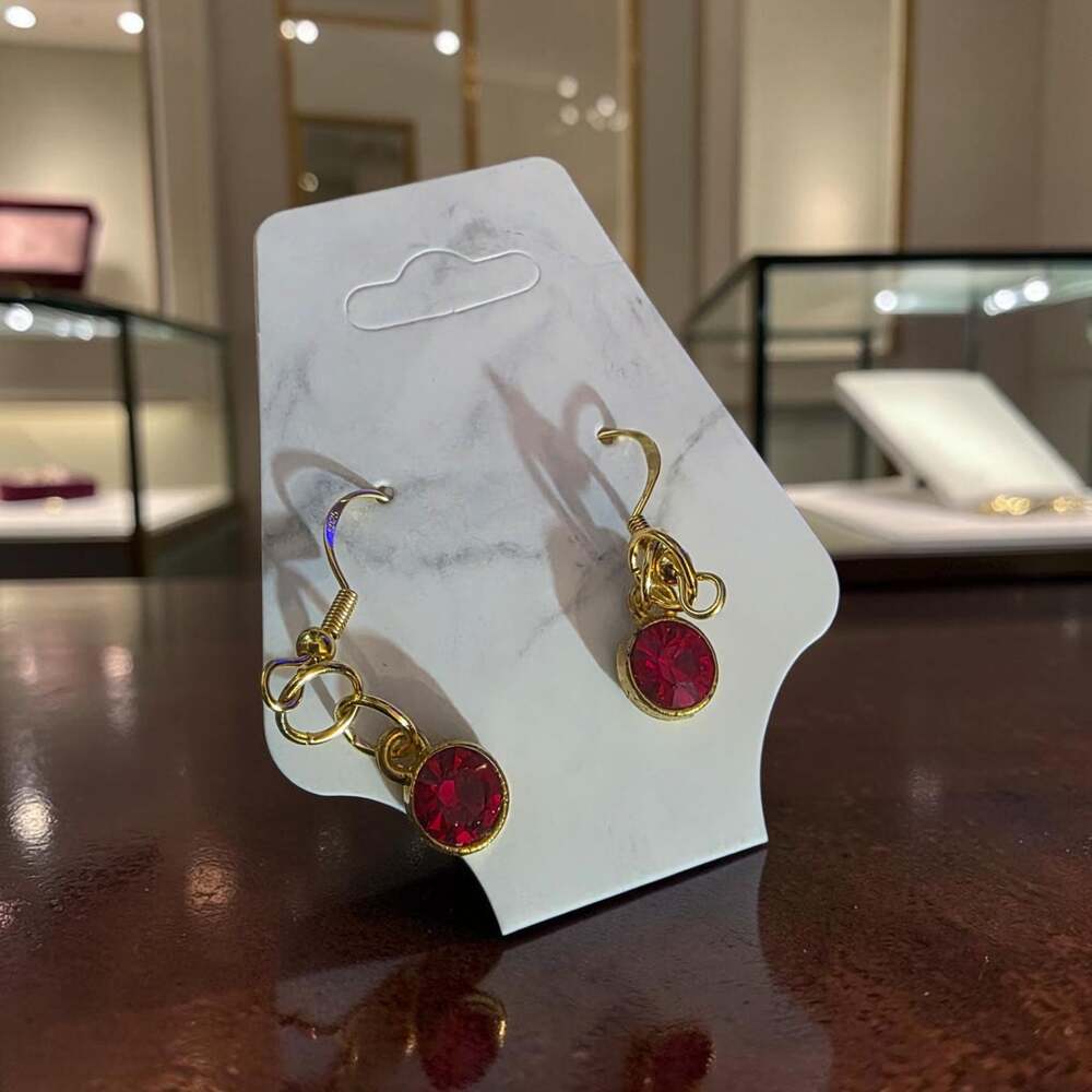 Gold-Tone Red Crystal Drop Earrings